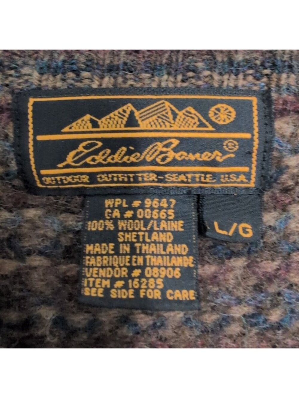 Vintage Eddie Bauer Wool Birdeye Sweater Mens Size Large Brown Earthy Gorpcore - Picture 4 of 6